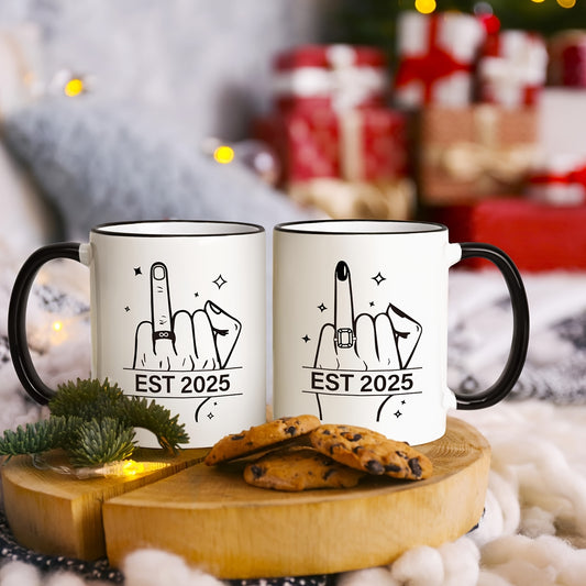 2pcs Maustic Wedding Coffee Mugs With Handle, Engagement Ring Finger Coffee Mugs Engagement Gifts Groom Gifts For Couples Mr And Mrs Gifts Newlyweds 2025