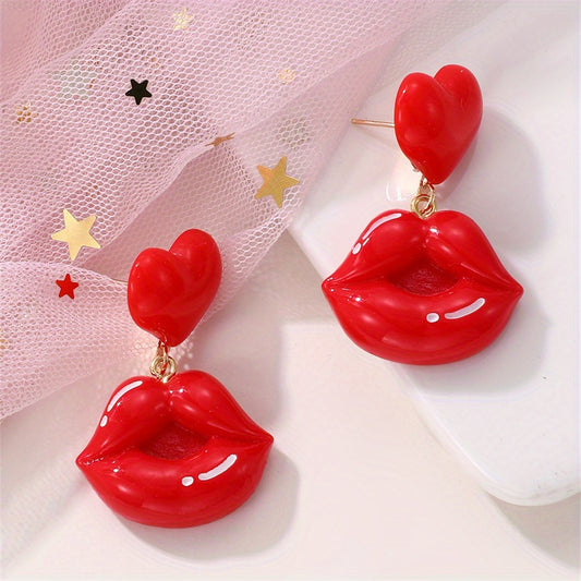 Chic Red Lips Acrylic Dangle Earrings - Perfect for Valentine's Day & Birthday Gifts, Stainless Steel Posts, Vacation-Ready Women's Fashion Jewelry