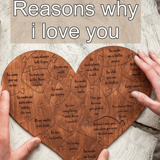 20 Reasons Why I Love You Wooden Heart Puzzle Valentines Day Gift For Him, Her, Couple - Wedding Anniversary For Wife, Husband - Christmas, Birthday Gifts For Fiance, Boyfriend, Girlfriend