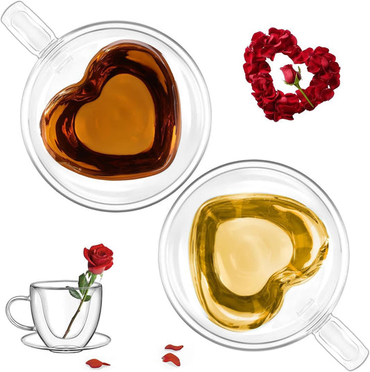 Heart-Shaped Double Glass Coffee Mug