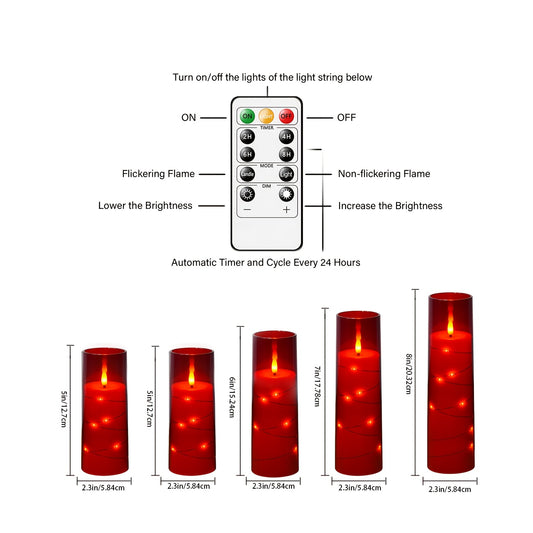 Nimiko Battery Powered Candle, Flashing LED Candle with Remote Control And Timer, Suitable for Home Decoration, Valentine's Day Decoration, Children's Valentine's Day Gift, Wedding Decoration, Valentine's Day to Create A Romantic Atmosphere (red)