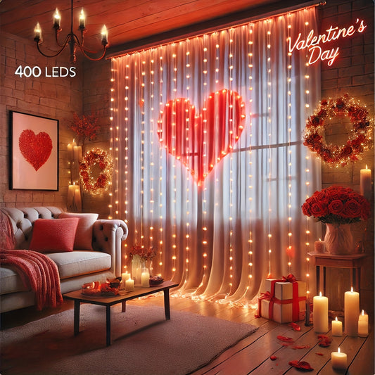 Smart LED Curtain Lights for Valentine's Day – 400 RGB Beads with Music Sync & Dynamic DIY Effects, Remote Control & App, Perfect for Wedding, Party, And Romantic Decorations