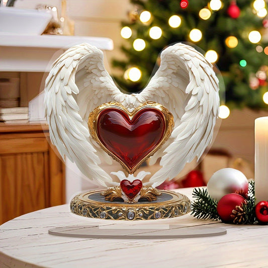 Valentine's Day Art Decor Acrylic Flat Angel Wings Heart Tabletop Decor, Romantic Theme, Versatile Use, Ideal for Valentine's Day, Wedding, Christmas and Party Decoration